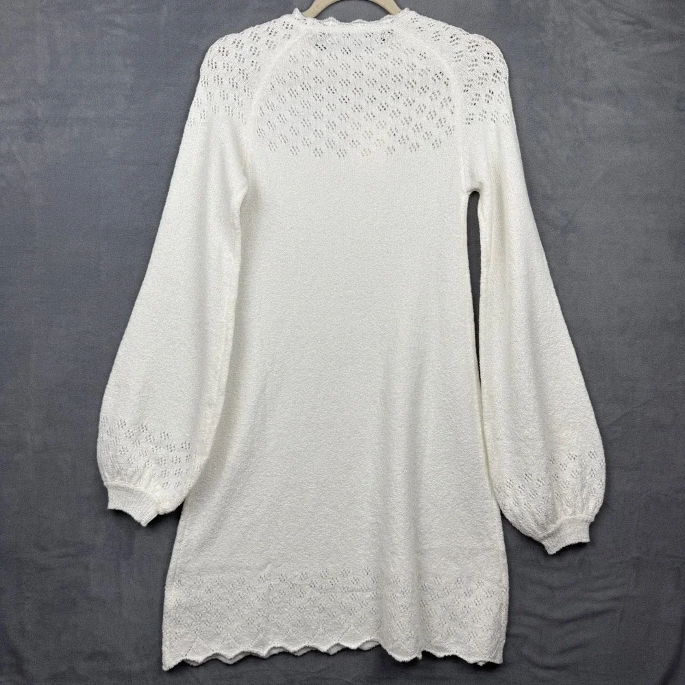 Rumored Vermont Mini Dress White Lace Knit‎ Long Sleeve M NWT